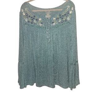 Time & Tru Knit Embroidered Peasant Top Sz L